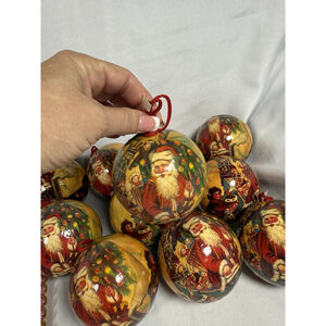 Vintage Paper Mache Christmas Ornament Large Round Santa w/Kids Lot Of 11 RARE